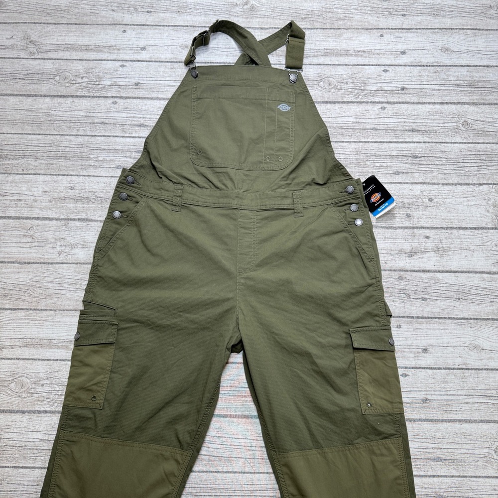 NEW Dickies Cargo Bib Overalls Women's XL Olive Green Ripstop Cooling Carpenter